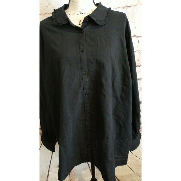 Who What Wear Tops - Womens 4X Black Long Sleeve Ruffle Blouse Top WHO WHAT WEAR Twee Peter Pan Top